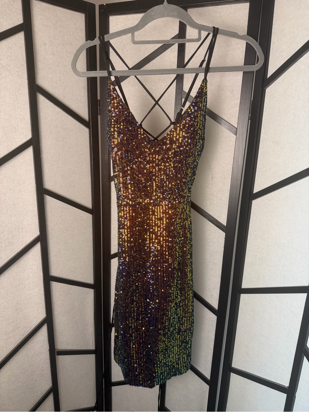 Mind Code Sequin Slip Dress - Black Multicolor Shine